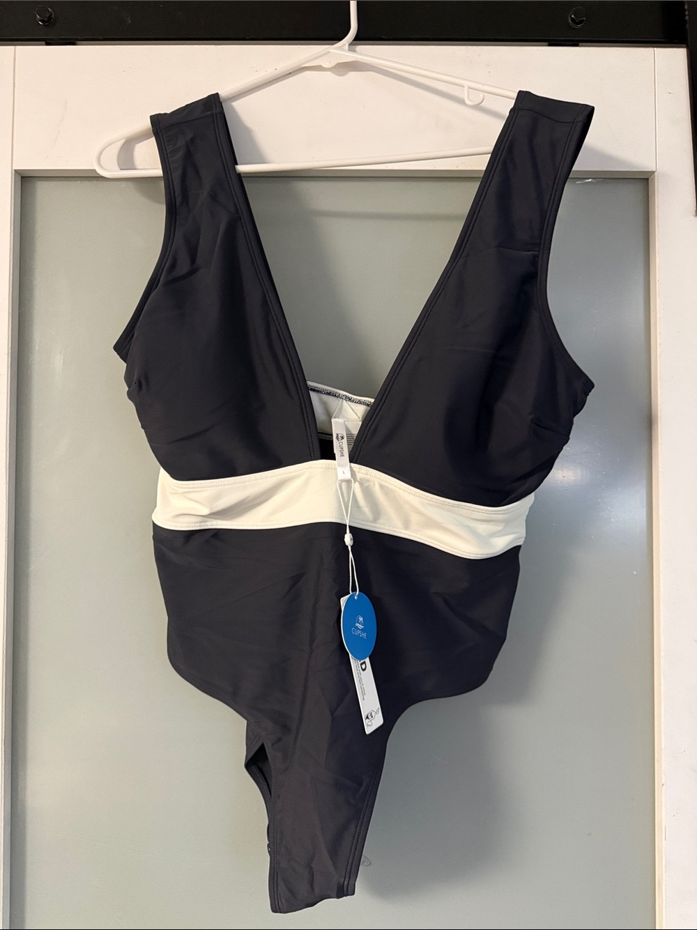 Cupshe Black One-Piece Swimsuit with Cream Waist Trim